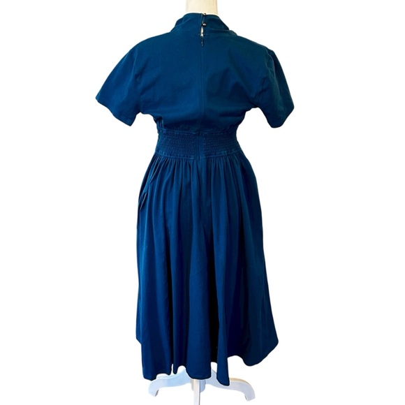 Eshakti Blue Midi Dress, Short Sleeve Fit & Flare Dress with Pockets, Medium / 8 - Picture 2 of 8